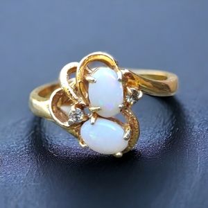 Antique Gold Opal Twin-Stone Ring with Sparkling Accents